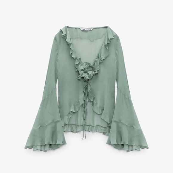 Zara semi-sheer blouse with truffles - turquoise - Picture 1 of 6